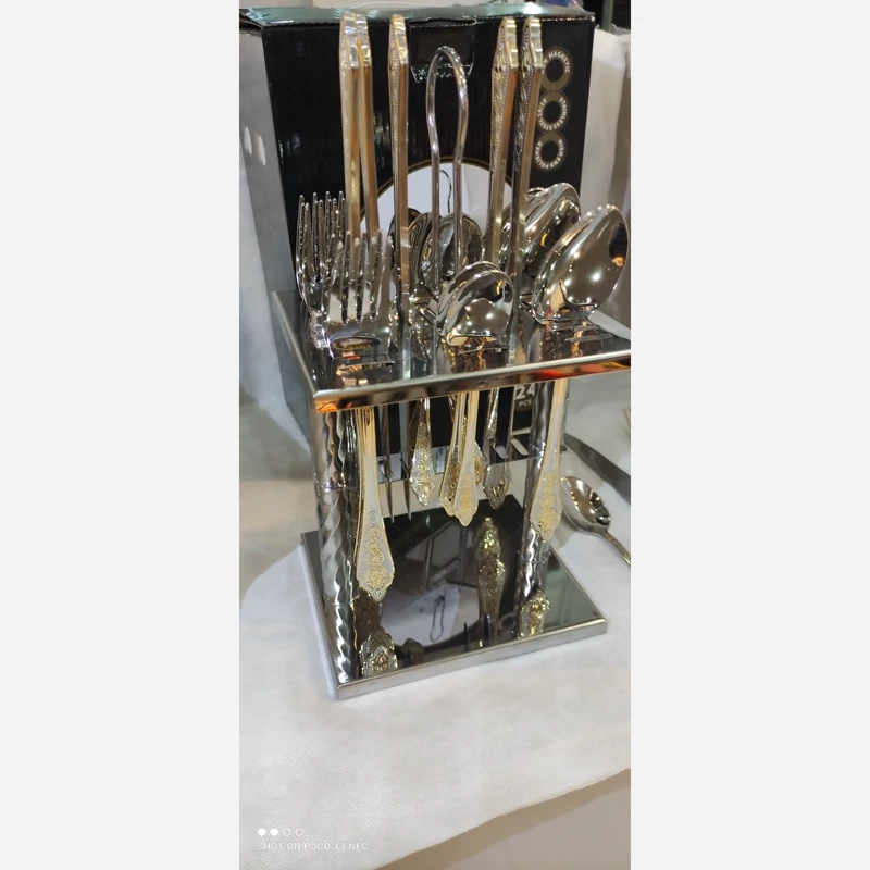 سرویس قاشق و چنگال 6نفره 25پارچه استنددار استیل طلایی